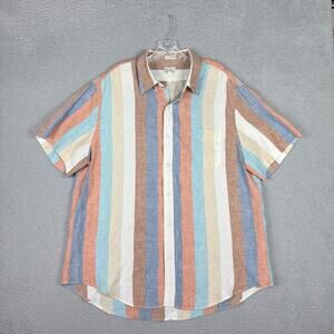 J Crew Baird McNutt Shirt Men’s XL Irish Linen Striped Coastal Resort Surf